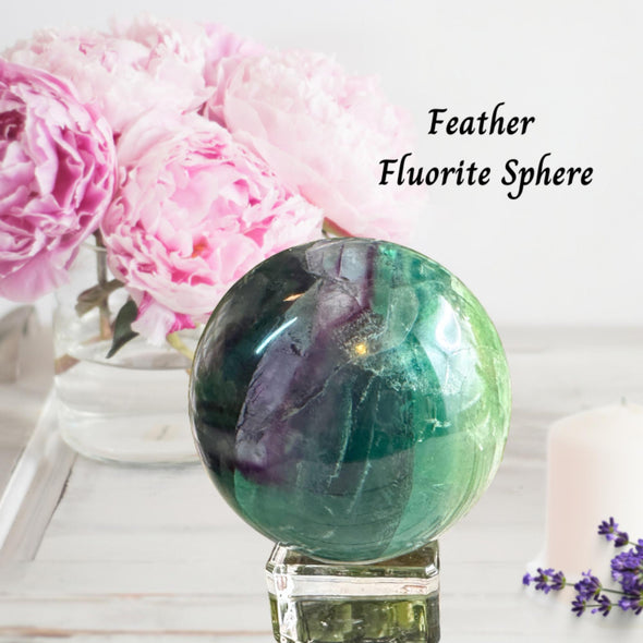 Rainbow Feather Fluorite Crystal Ball