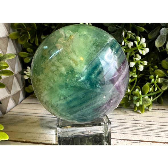 Rainbow Feather Fluorite Crystal Ball