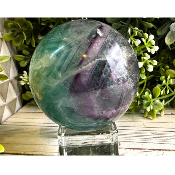 Rainbow Feather Fluorite Crystal Ball