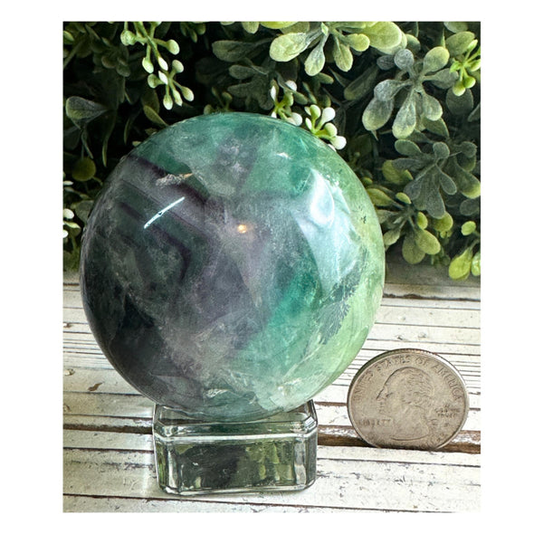 Rainbow Feather Fluorite Crystal Ball