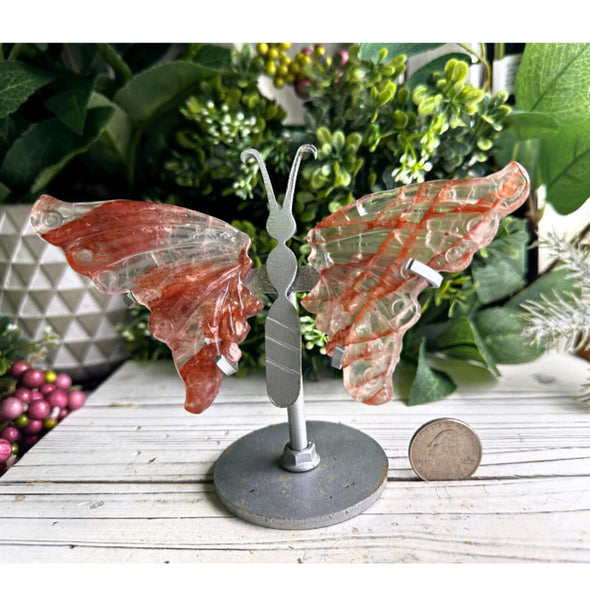 Red Fire Quartz Butterly Wings With Stand