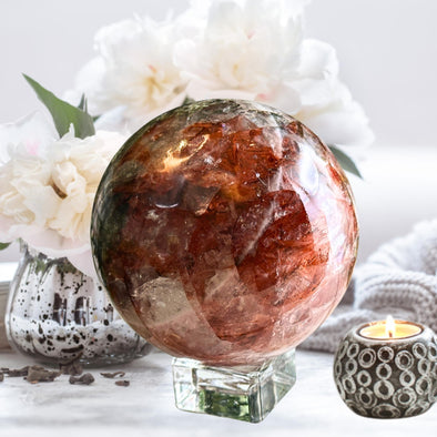 Hematoid Fire Quartz Crystal Sphere