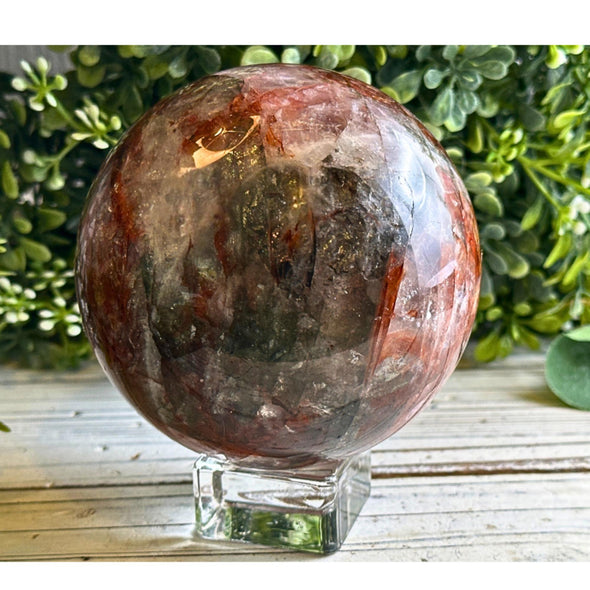 Hematoid Fire Quartz Crystal Sphere