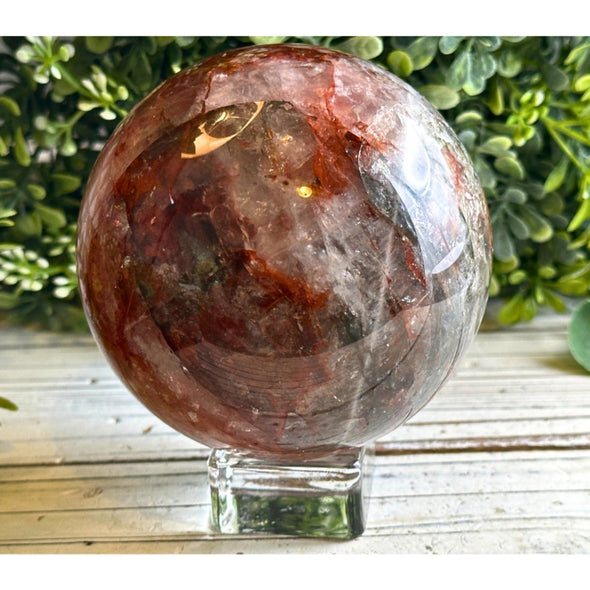 Hematoid Fire Quartz Crystal Sphere