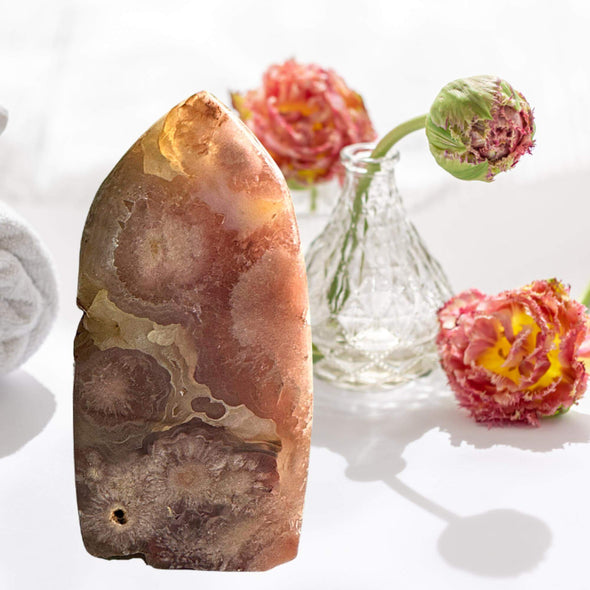 Pink Flower Agate Druzy Tower