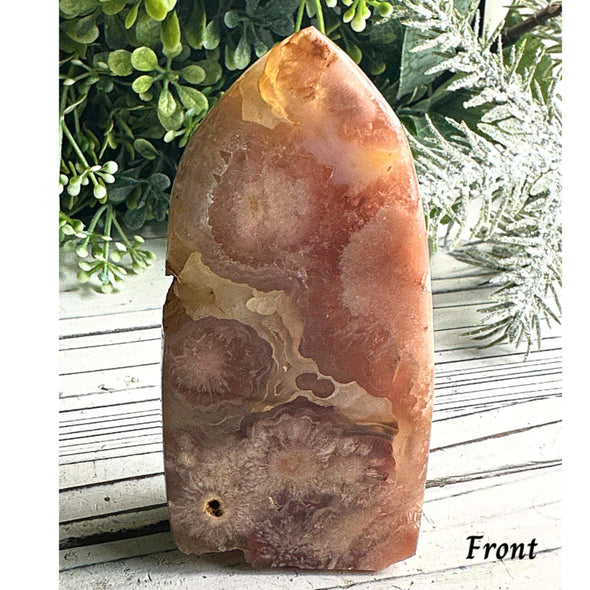 Pink Flower Agate Druzy Tower