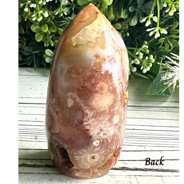 Pink Flower Agate Druzy Tower