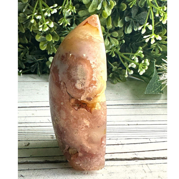 Pink Flower Agate Druzy Tower