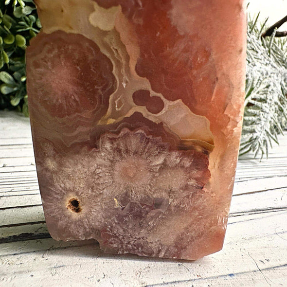 Pink Flower Agate Druzy Tower