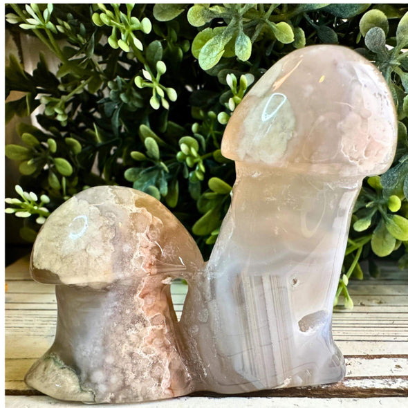 Flower Agate Crystal Mushroom Carving