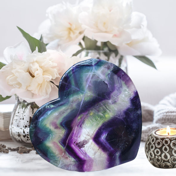 Natural Rainbow Fluorite Heart Bowl