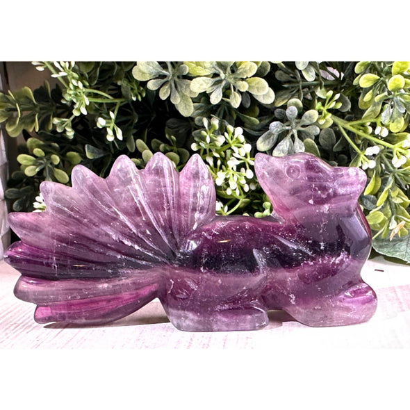 Purple Fluorite 9 Tail Fox Crystal Figurine