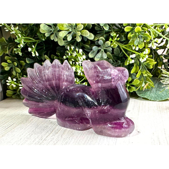 Purple Fluorite 9 Tail Fox Crystal Figurine