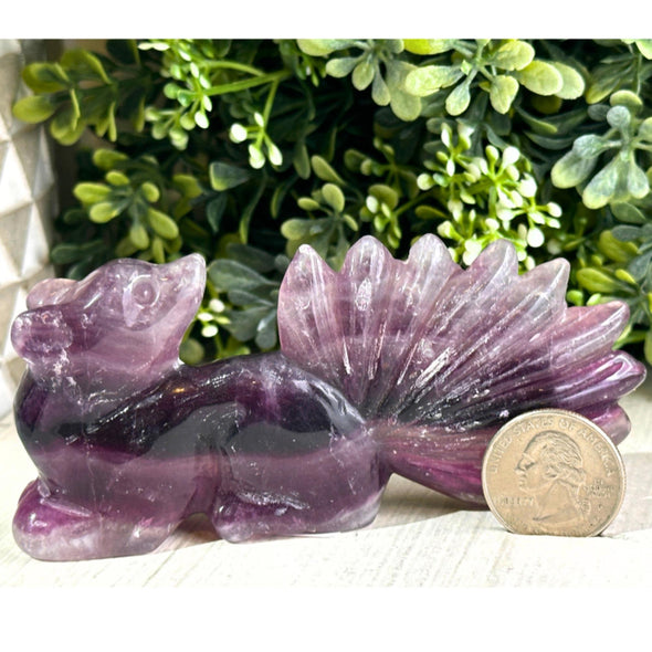 Purple Fluorite 9 Tail Fox Crystal Figurine