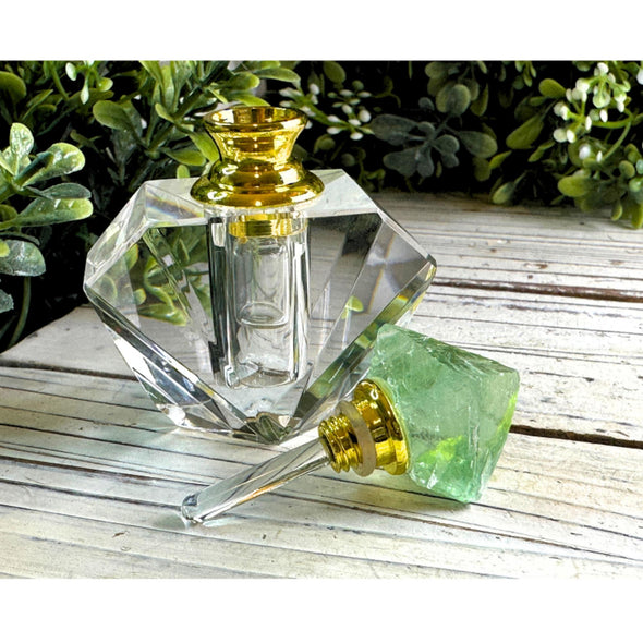 Raw Green Fluorite Crystal Perfume Bottle