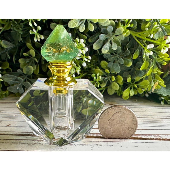 Raw Green Fluorite Crystal Perfume Bottle