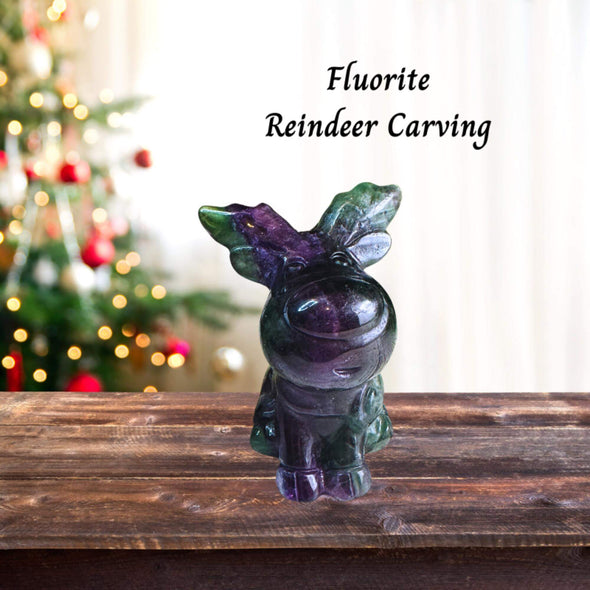 Fluorite Crystal Reindeer Carving