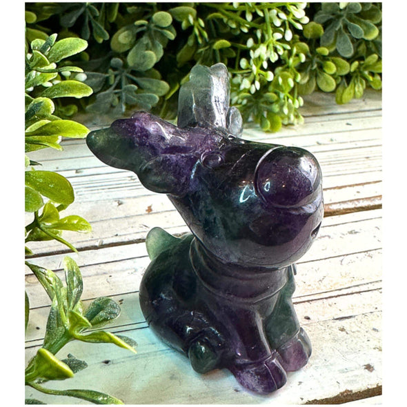 Fluorite Crystal Reindeer Carving