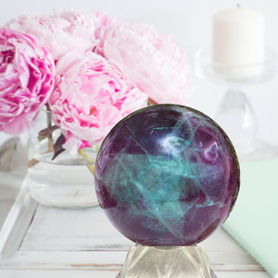Natural Purple Green Fluorite Crystal Sphere