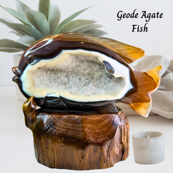 Agate Geode Crystal Fish Carving