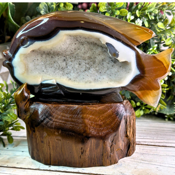 Agate Geode Crystal Fish Carving