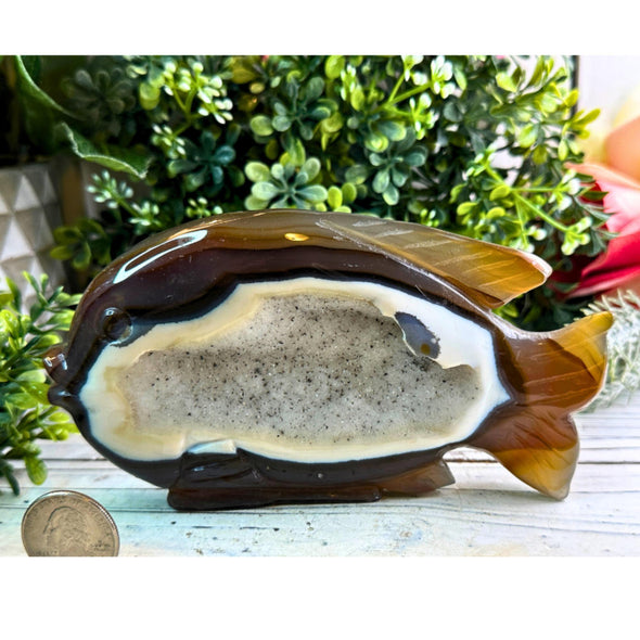 Agate Geode Crystal Fish Carving