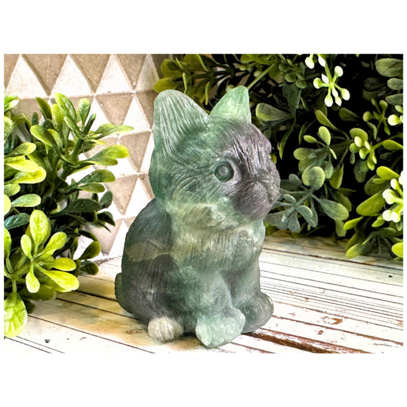 Natural Fluorite Crystal Kitten Figurine