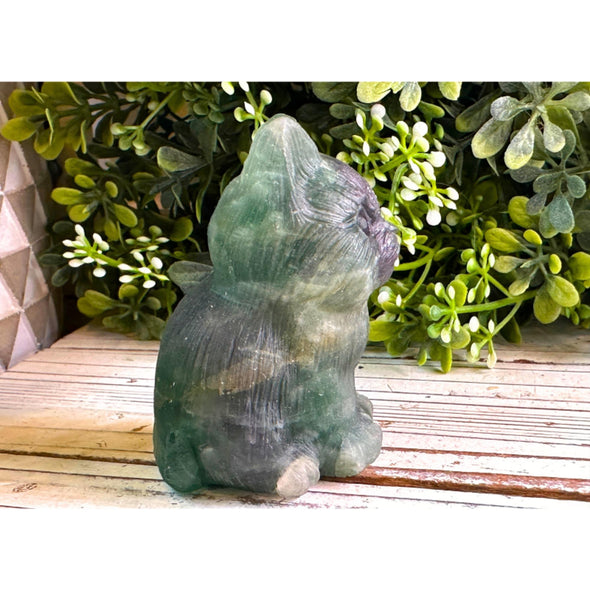 Natural Fluorite Crystal Kitten Figurine