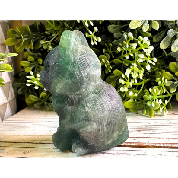 Natural Fluorite Crystal Kitten Figurine