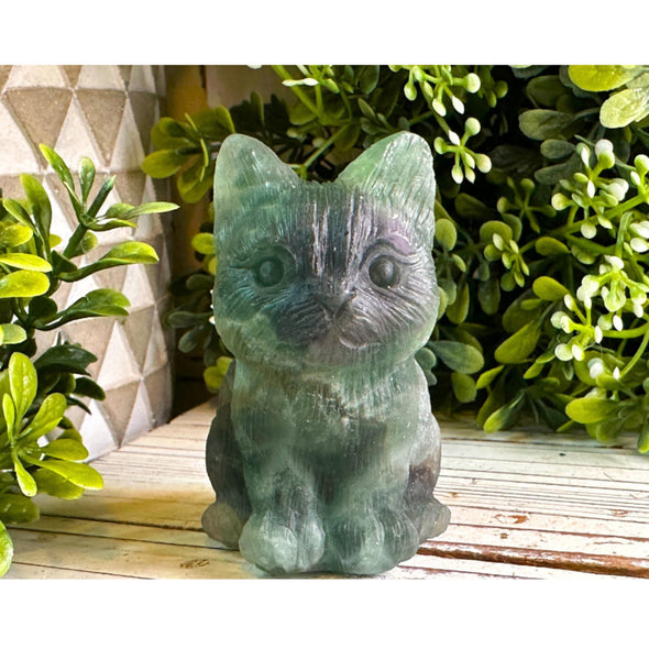 Natural Fluorite Crystal Kitten Figurine