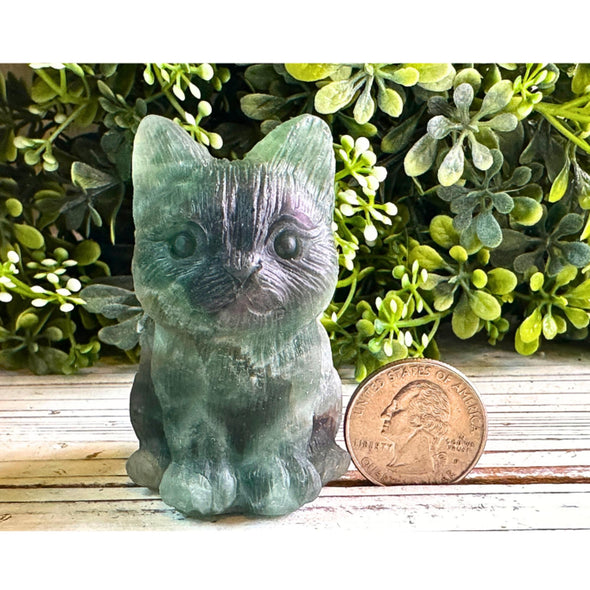 Natural Fluorite Crystal Kitten Figurine