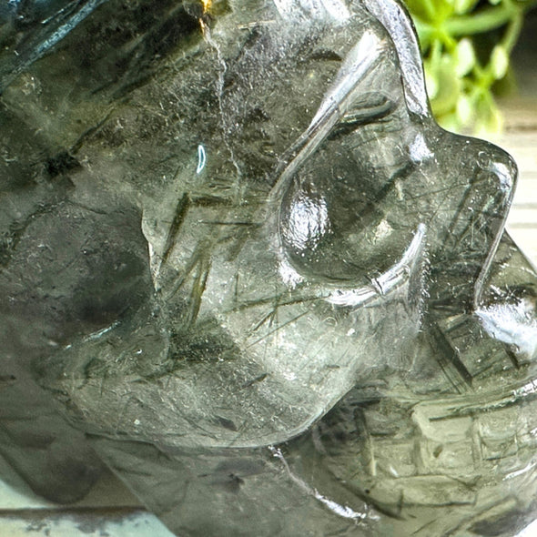 Green Rutile Quartz Crystal Skull Carving