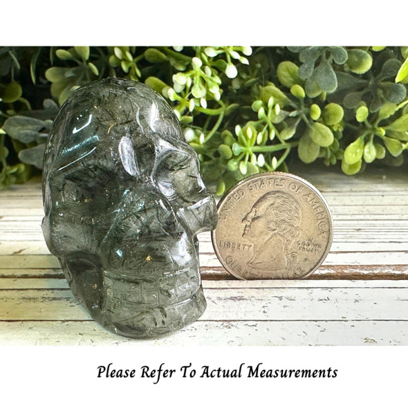 Green Rutile Quartz Crystal Skull Carving