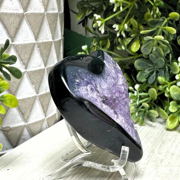 Agate Crystal Heart with Amethyst Geode