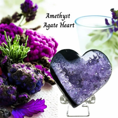 Agate Crystal Heart with Amethyst Geode