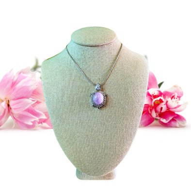 Delicate Kunzite Crystal Turtle Pendant Necklace for women, perfect for adding a touch of healing energy and elegance to any outfit.