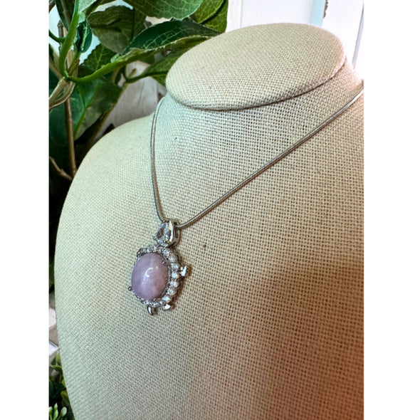 Kunzite Crystal Turtle Pendant Necklace