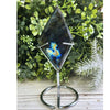 Labradorite Rhombus with Metal Stand, showcasing vibrant colors and natural patterns, perfect for home decor and crystal collections