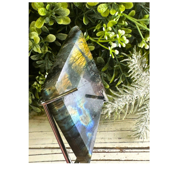 Labradorite Rhombus With Metal Stand