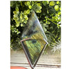 Labradorite Rhombus with Metal Stand, showcasing vibrant colors and natural patterns, perfect for home decor and crystal collections