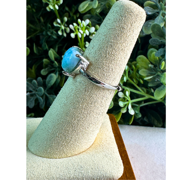 Natural Blue Larimar Adjustable Ring