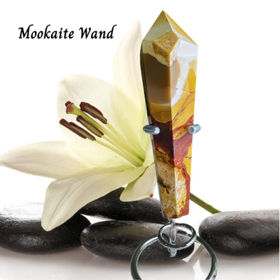 Mookaite Crystal Wand with Stand – A stunning, earthy-toned crystal wand perfect for healing, meditation, display.