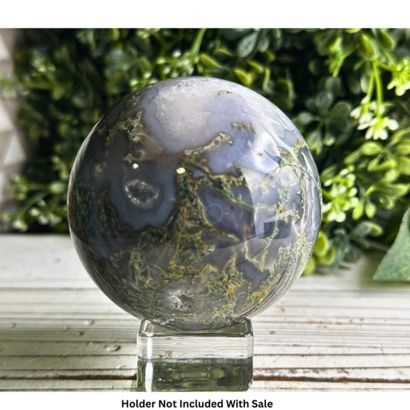 Druzy Green Moss Agate Crystal Sphere