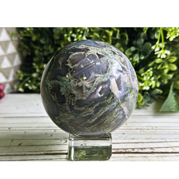 Druzy Green Moss Agate Crystal Sphere