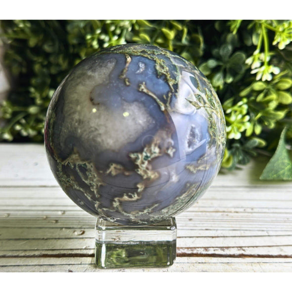 Druzy Green Moss Agate Crystal Sphere