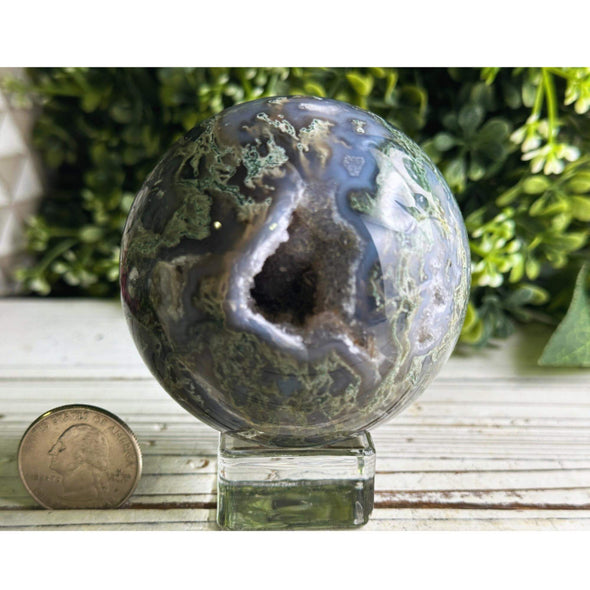 Druzy Green Moss Agate Crystal Sphere