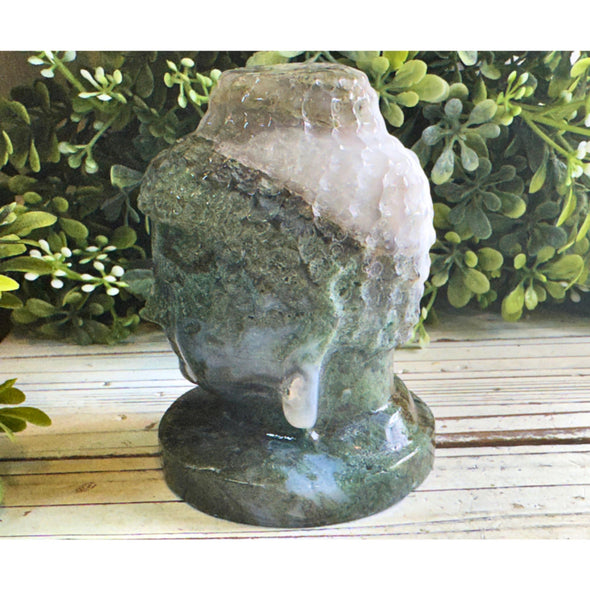 Natural Moss Agate Buddha Carving