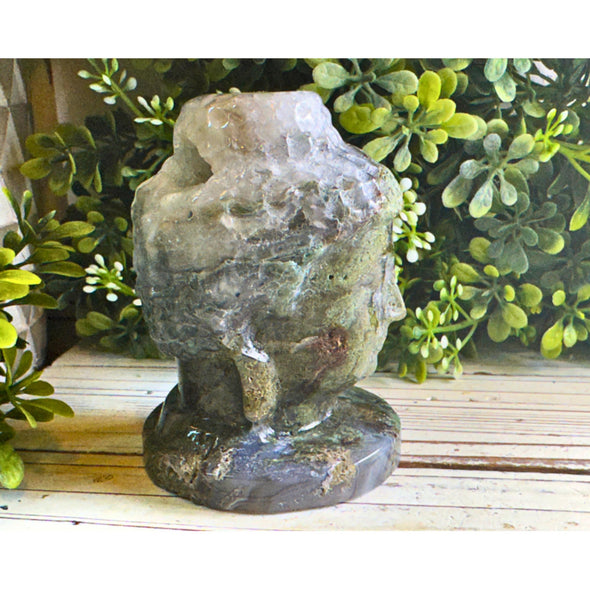 Natural Moss Agate Buddha Carving