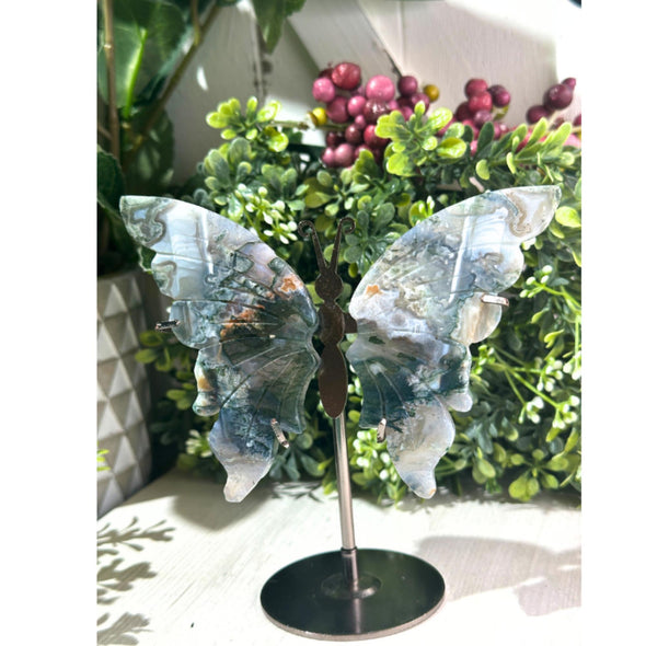 Moss Agate Crystal Butterly Wings