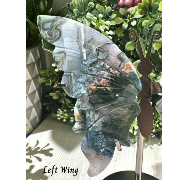 Moss Agate Crystal Butterly Wings